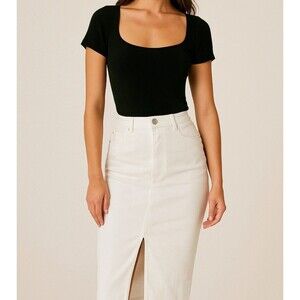 NEW Juicy Couture White Midi Denim Front Split Skirt Size 27 Y2K Baddie Chic